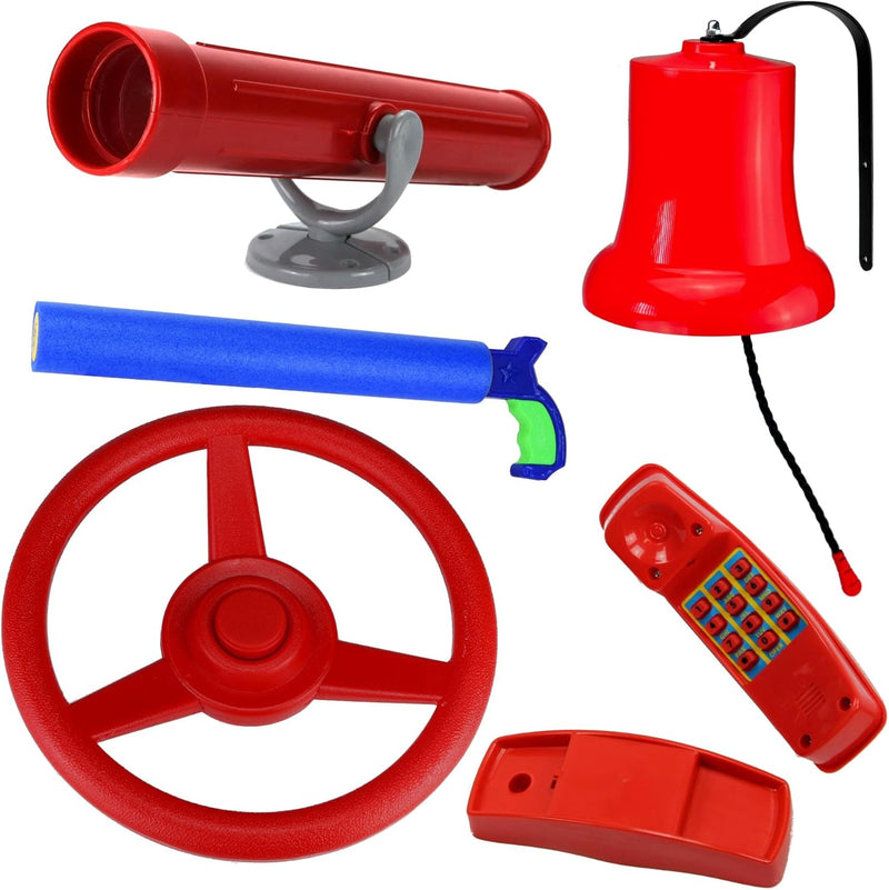 Anschütz Feuerwehr Set für Spielturm Zubehör rot Lenkrad Fernrohr Glocke Telefon Spritze