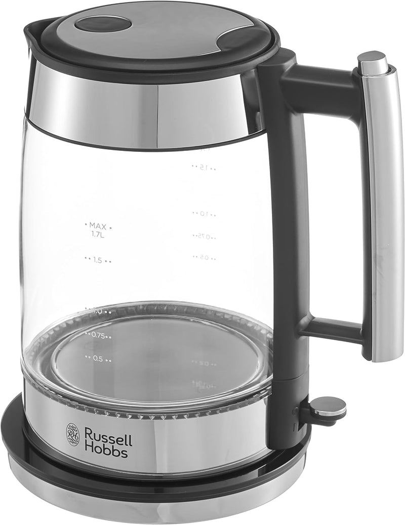 Russell Hobbs Wasserkocher, Glas Elegance, 1.7l, 200W, LED Beleuchtung, Edelstahl, Wasserstandsanzei