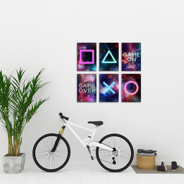 Wandbilder Set Zocker Gaming | KOMPLETT AUFHÄNGFERTIG | Spielkonsole Gamer | Moderne Bilder Poster S
