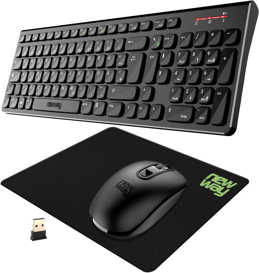 NEWWAY - RF02 Wireless 2,4 GHz Tastatur Maus Pack mit Matte - 105 Tasten 13 Multimedia-Tastenkombina