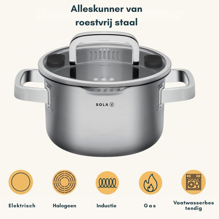 Sola Juvia Signature Topfset Induktion - 5-Teilig, Kochtopf set mit Deckel - 18/10 Silberweissem Ede
