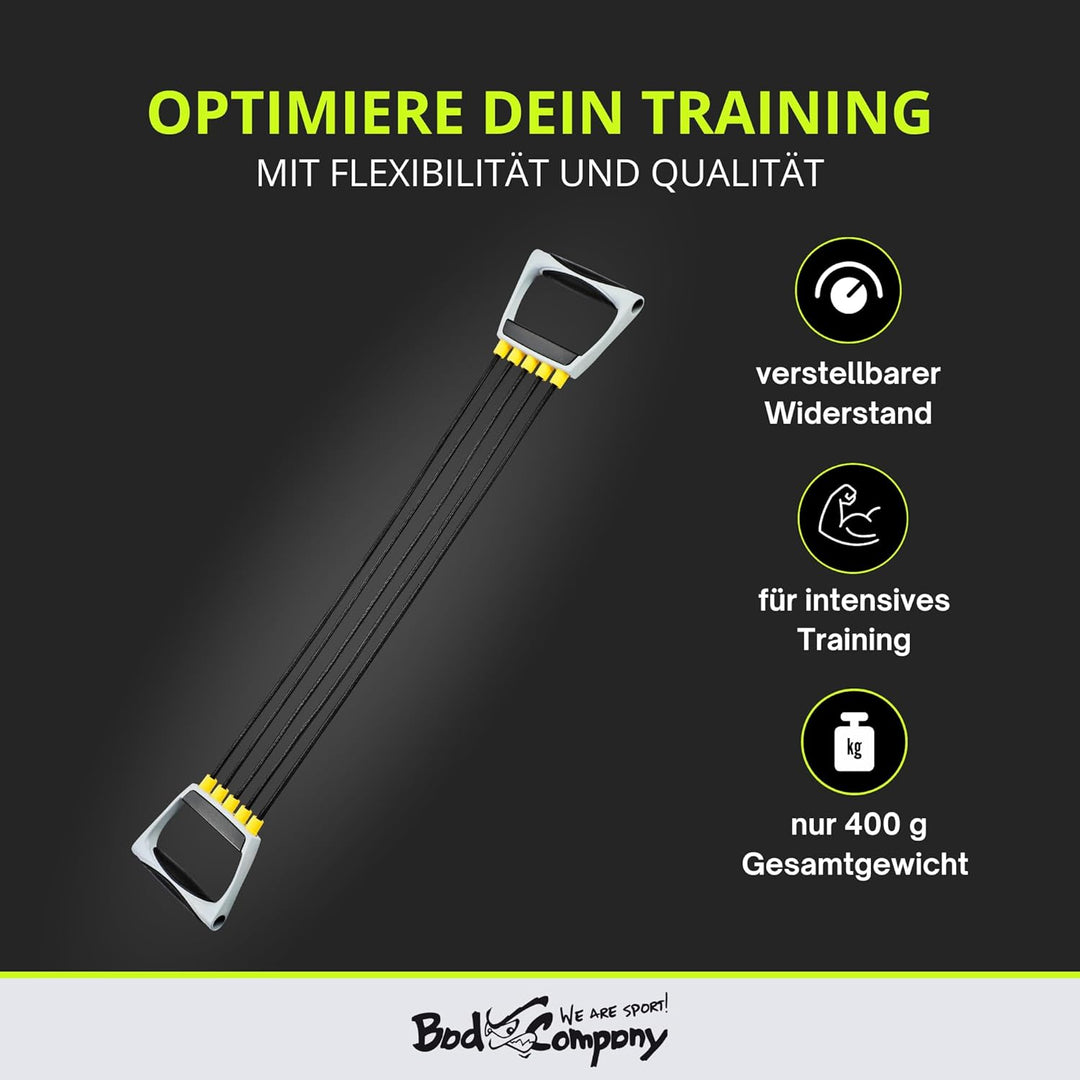 Bad Company Chest Expander I 5-Fach verstellbare Widerstandsbänder mit Griffen I Fitnessbänder für d