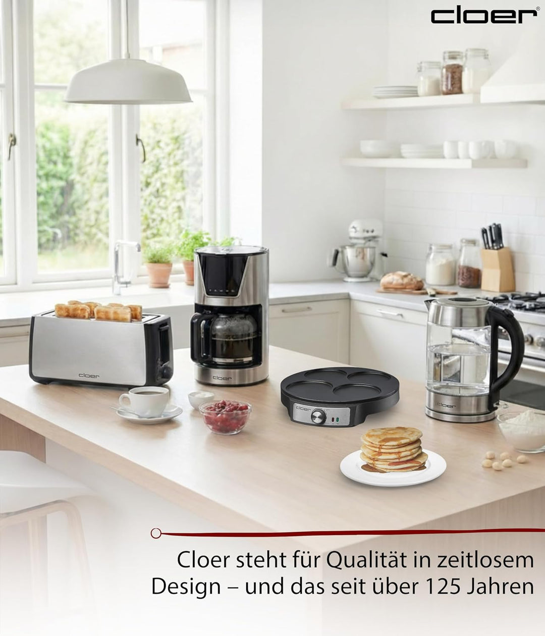 Cloer 6625 Pancake Maker, Mini Pancakes, für 4 kleine Pfannkuchen je 11 cm Ø, 1200 W, Antihaftbeschi
