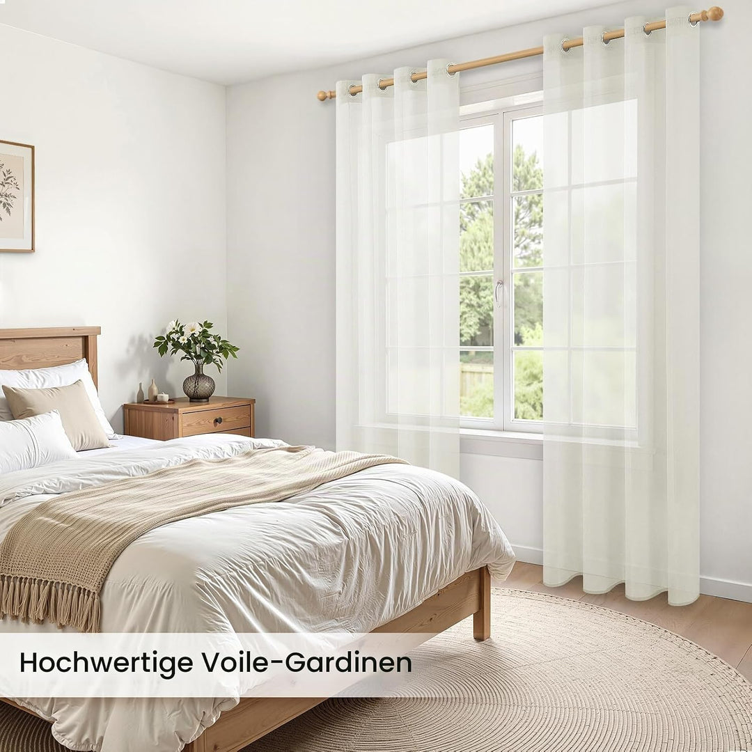 MRTREES Gardinen mit Ösen Vorhang Creme 2er Set, 145 cm Lang 140 cm Breit, Kurze Fenster Gardine Tra