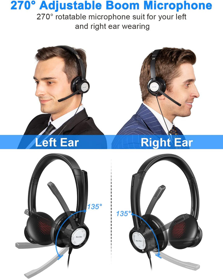 New bee Headset mit Mikrofon, PC Headset, Verstellbares Mikrofon mit Rauschunterdrückung, Headset US