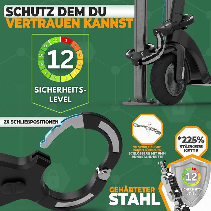 MIVELO E-Scooter Schloss extra sicher - Kettenschloss I Handschellenschloss für Elektroroller I Fahr