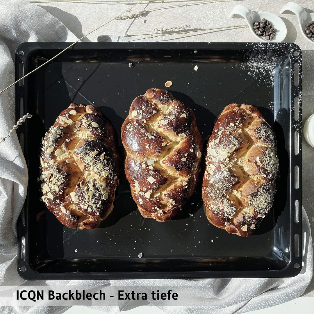 ICQN Backblech 465 x 370 x 60 mm Tief, Emailliert Fettpfanne für Backofen und Herd, Passend für Bosc