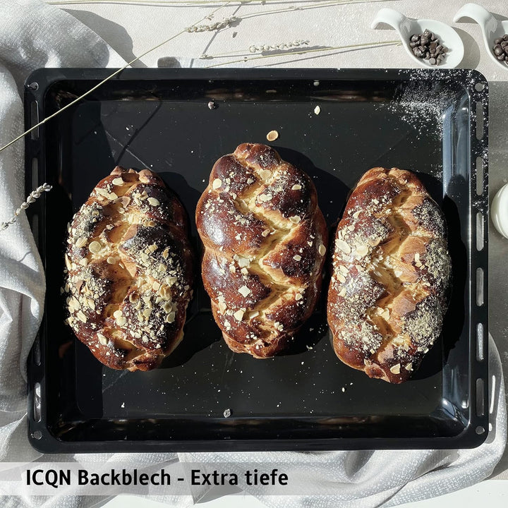 ICQN Backblech 465 x 370 x 60 mm Tief, Emailliert Fettpfanne für Backofen und Herd, Passend für Bosc