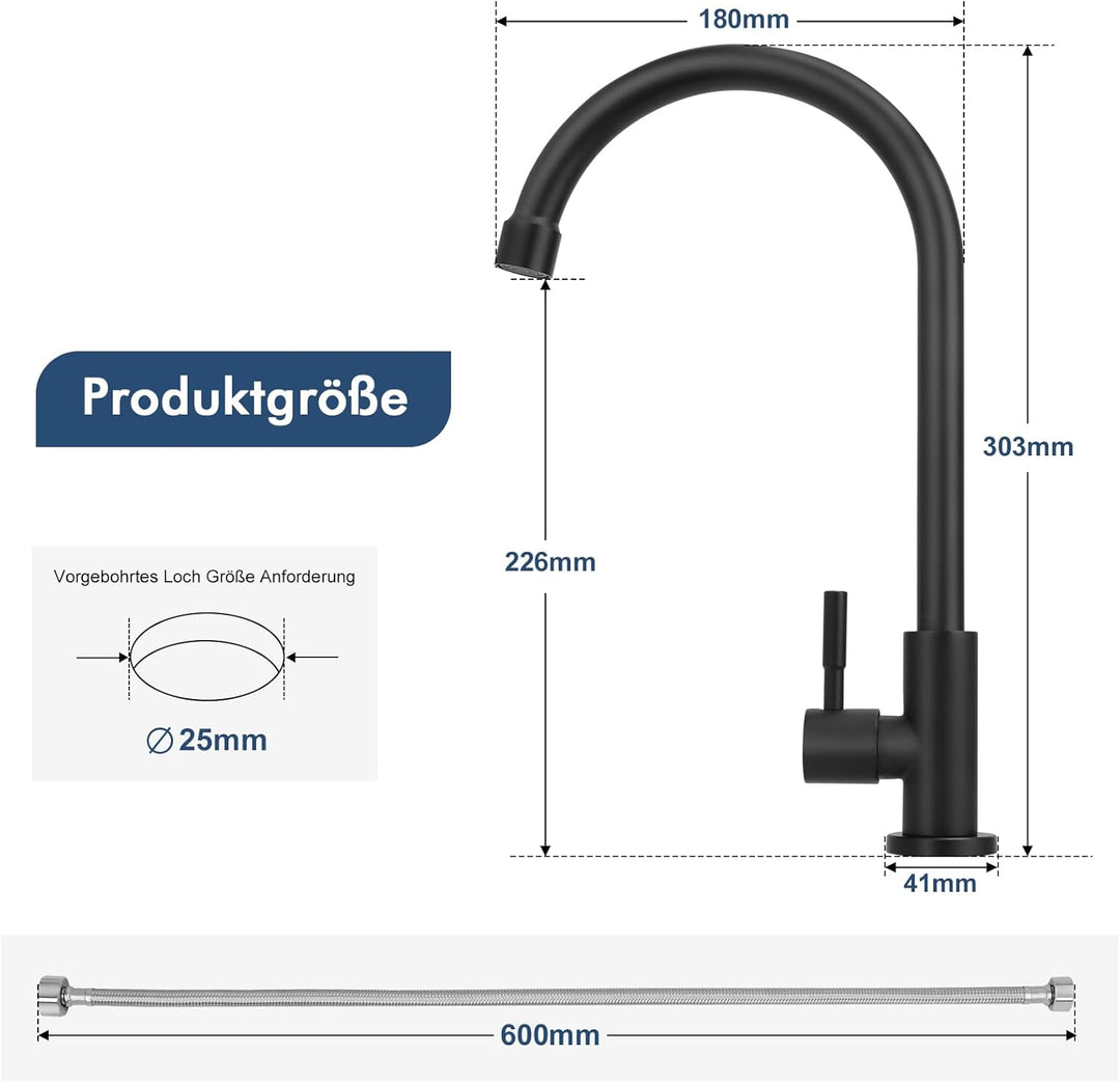 BONADE Wasserhahn Küche Schwarz, 360°Drehung Einhand Hochdruck Kaltwasserhahn Küche, küchenarmatur s
