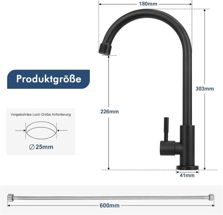 BONADE Wasserhahn Küche Schwarz, 360°Drehung Einhand Hochdruck Kaltwasserhahn Küche, küchenarmatur s