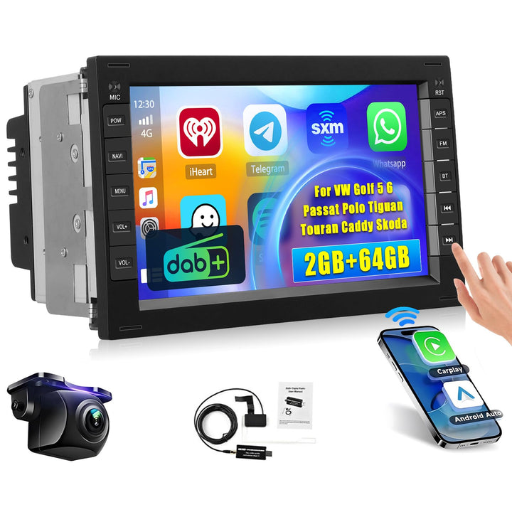 Hikity DAB/DAB+ 2+64G Android 15 Autoradio für VW Golf 5 6 Passat Polo Tiguan Touran Caddy Skod CarP