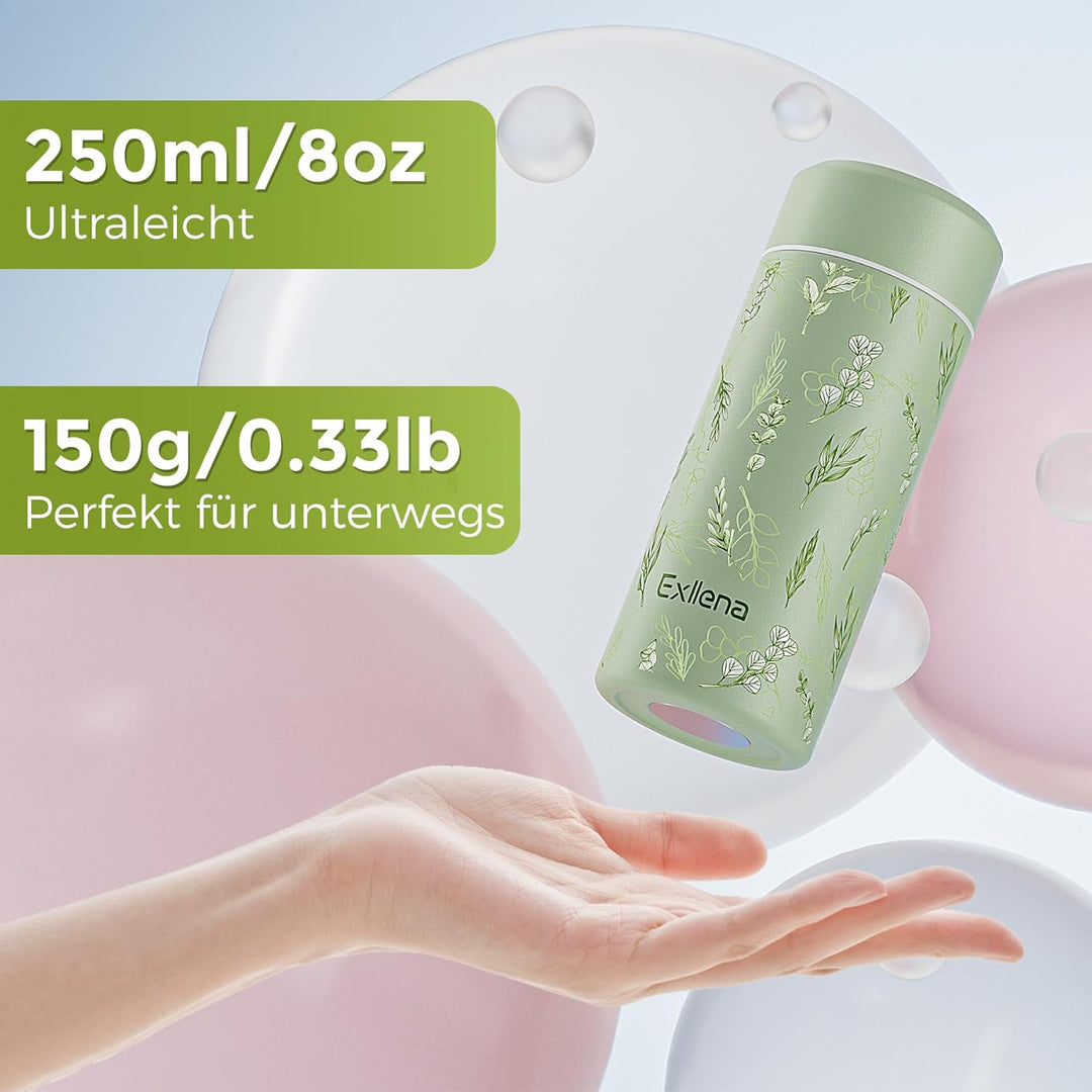 Mini Thermosflasche 250ml mit Edelstahl-Deckel, Trinkflasche Klein Doppelwandige Vakuum–Ultra-Kompak