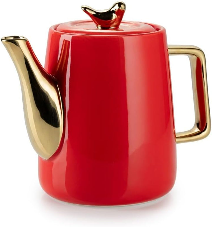 HowHomely Keramik Kaffeeservice für 4 Personen Modern - Rot Set mit Kanne, 4 Tassen und Serviertable