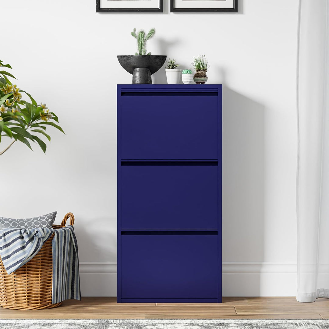 [en.casa] Schuhschrank Sokndal Schuhkipper mit 3 Klappen Metall Schuhkommode für 6 Paar Schuhe 104 x