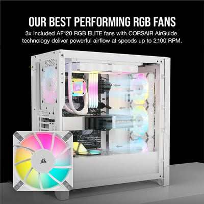 Corsair iCUE 4000D RGB Airflow Mid-Tower-Gehäuse, True White – 3 × AF120 RGB ELITELüfter, iCUE Light