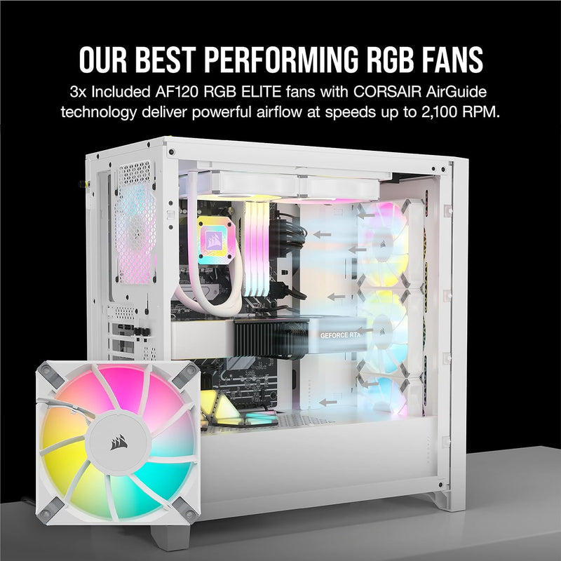 Corsair iCUE 4000D RGB Airflow Mid-Tower-Gehäuse, True White – 3 × AF120 RGB ELITELüfter, iCUE Light