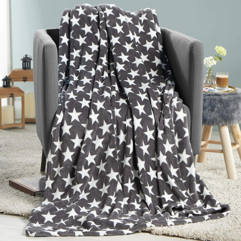 CelinaTex Flauschige Kuscheldecke XXL 200 x 220 cm grau Decke Sofa Couch Wohndecke weich Stars Mikro