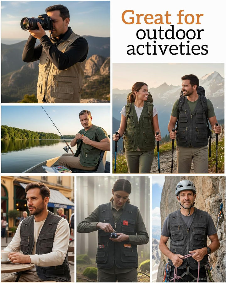 KTWOLEN Herren Outdoor Weste mit Multi-Taschened Anglerweste Jagd- und Angler Camping Wandern Weste