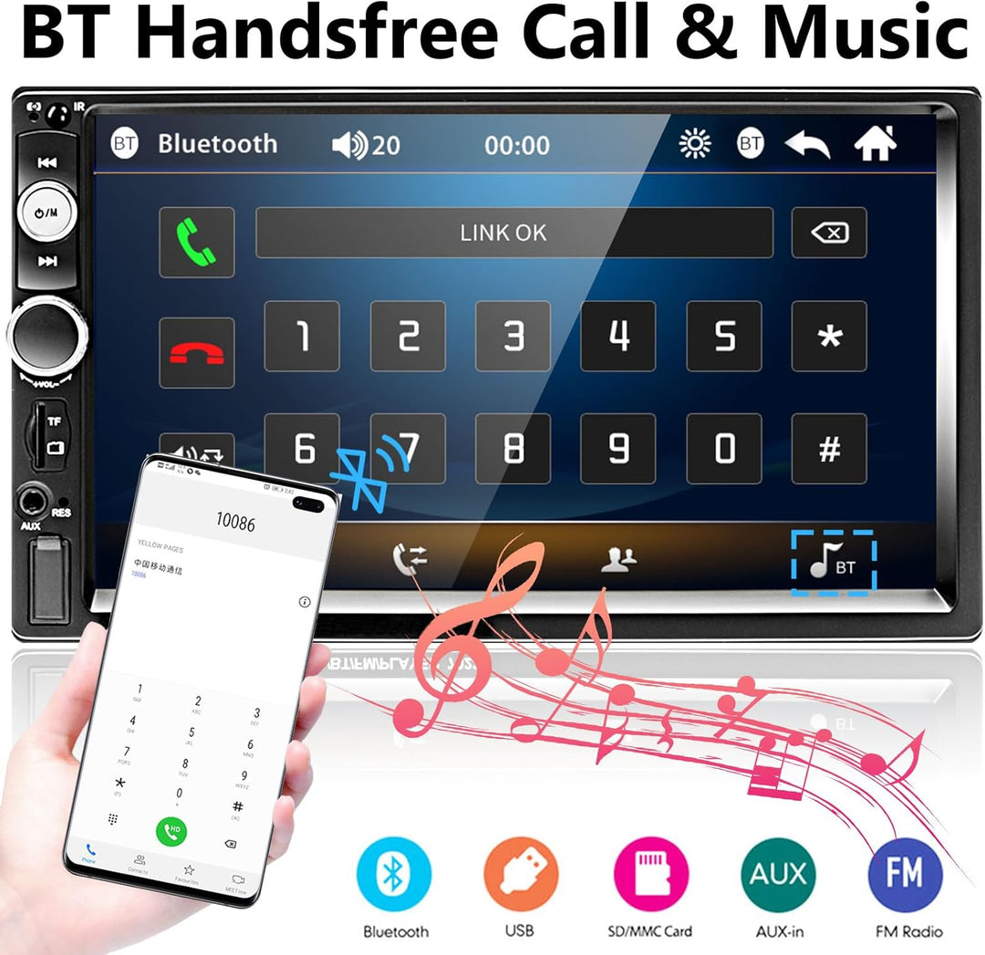 Hodozzy 2 Din Autoradio Bluetooth, Doppel Din Auto Stereo/Audio 7 Zoll Touchscreen MP5 Multimedia Ra