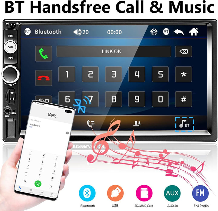 Hodozzy 2 Din Autoradio Bluetooth, Doppel Din Auto Stereo/Audio 7 Zoll Touchscreen MP5 Multimedia Ra