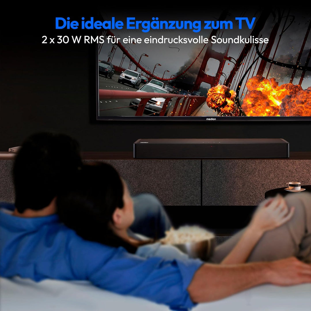 MEDION P61155 2.0 Soundbar mit Bluetooth (inkl. Fernbedienung, Touch-Steuerung, HDMI (ARC), AUX, opt