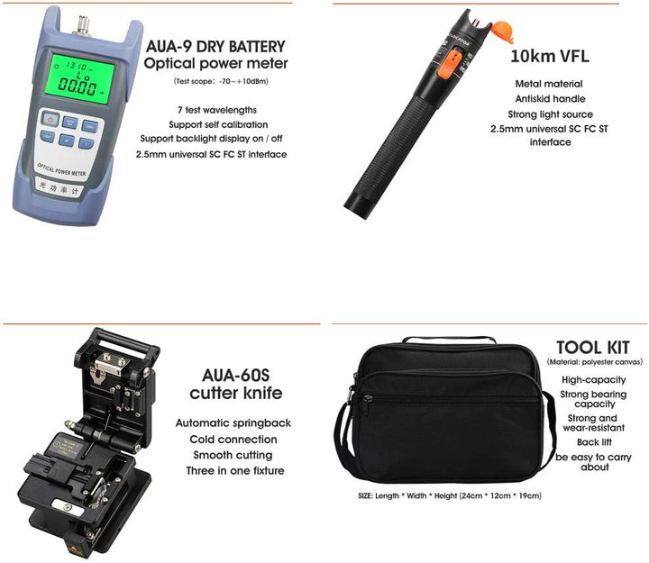 Osairous 16 Stück/Set FTTH Faser-Werkzeug mit Photometer, Glasfaser, AUA-60S, Visueller Fehlersucher