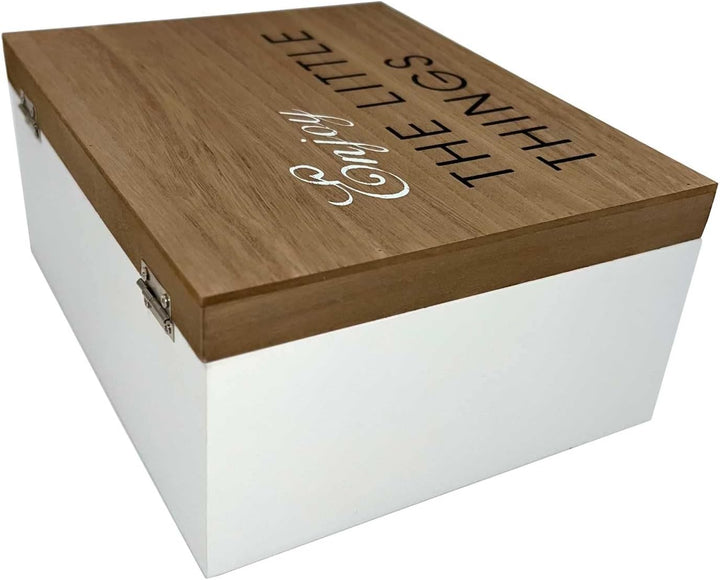Holzkiste mit Klappdeckel, 22x18x10cm, Braun/Weiss, Shabby-Look, Holzbox Aufbewahrungsbox Aufbewahru