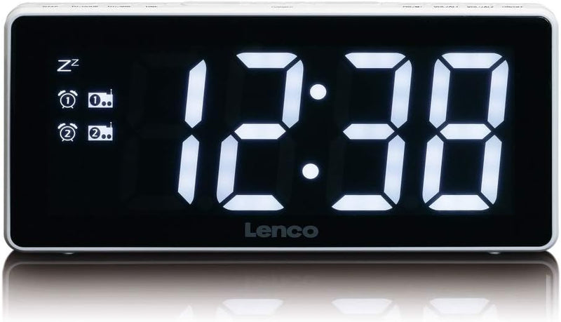 Lenco CR30W CR-30 Uhrenradio - riesiges 3" Display - Doppelalarm Funktion - Sleeptimer und Schlummer