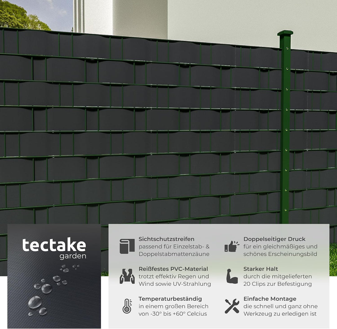 TecTake PVC Sichtschutzfolie Sichtschutzstreifen inkl. Befestigungsclips 450g/m² - Diverse Modelle -