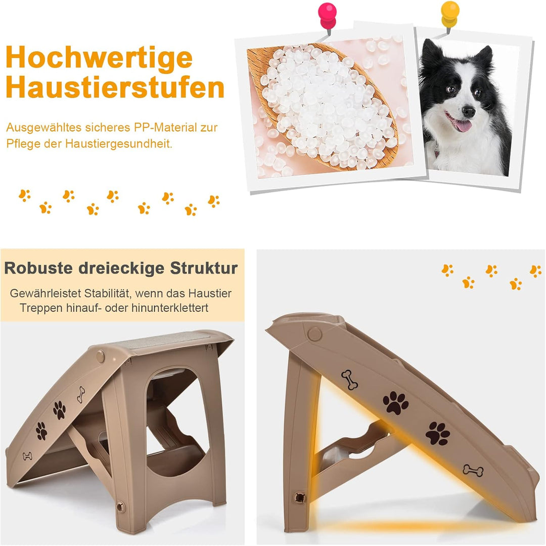 GOPLUS Hundetreppe mit 4 Stufen, Tragbare Tiertreppe aus Kunststoff, Klappbare Treppe für Haustiere,
