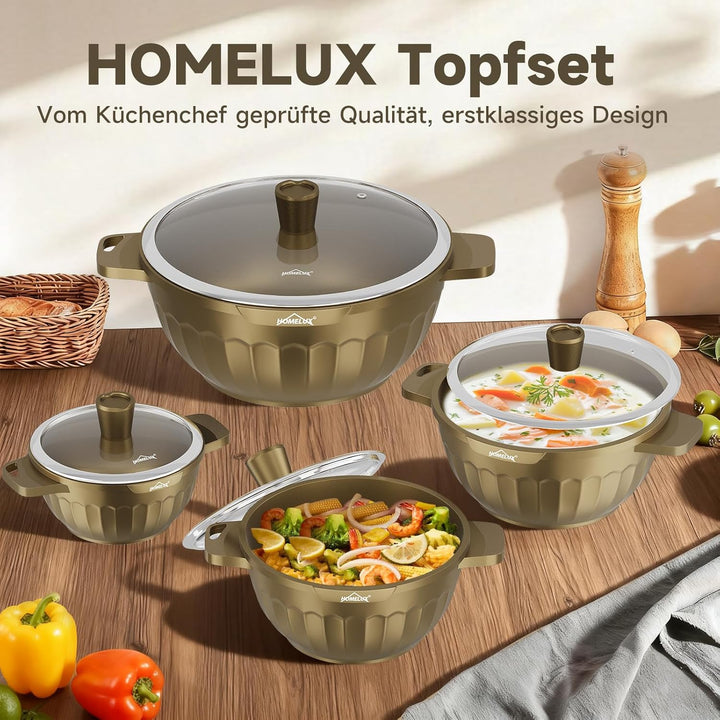 HOMELUX Topfset Induktion 8-teilig, 20/24/28/32cm Kochtopf Set mit Antihaftbeschichtet, Kochtöpfe In