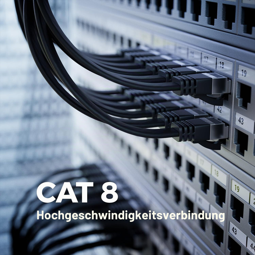 deleyCON 10x 2m CAT 8 Netzwerkkabel Flach (40 Gbit/s, Kupfer) Gigabit Ethernet LAN Cable - Flaches D