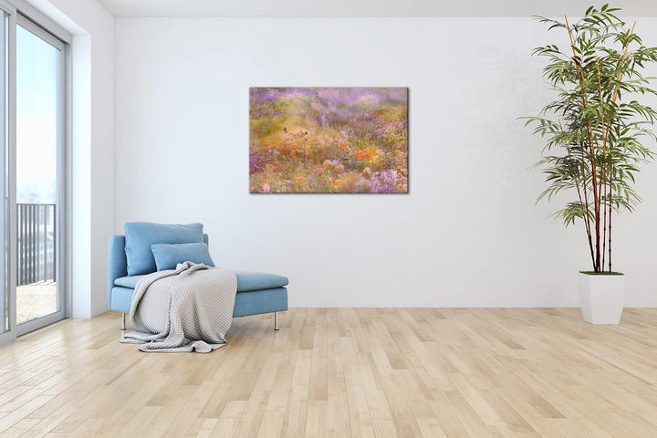 deyoli Schmetterlinge auf Einer Blumenwiese Format:90x60 cm als Leinwandbild, Motiv fertig gerahmt a