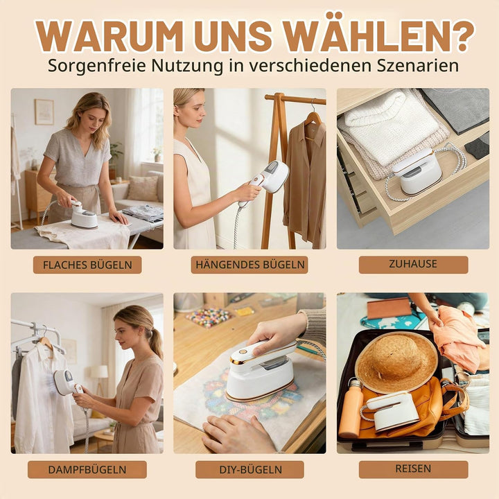 Herbst Mini Bügeleisen Dampfglätter Reise, 15s Schnellaufheizen, Klappbar &amp; Mini Leicht, 2-in-1 Hand