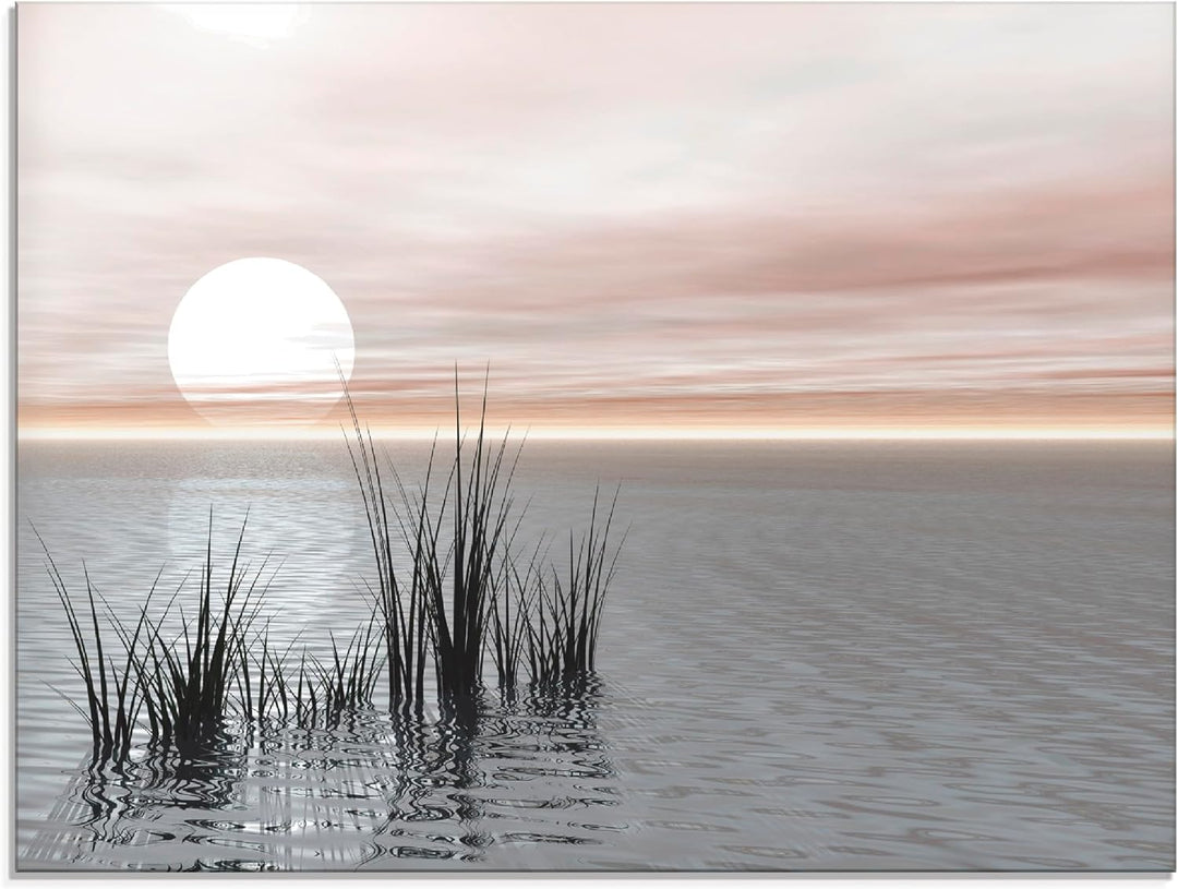 ARTland Glasbilder Wandbild Glas Bild einteilig 60 x 45 cm Landschaften Idyll Meer See Gräser Schilf