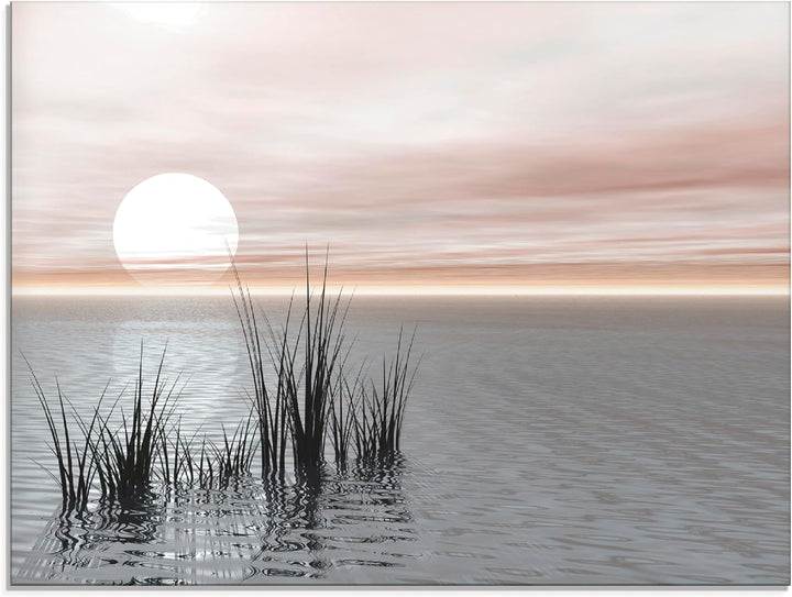 ARTland Glasbilder Wandbild Glas Bild einteilig 60 x 45 cm Landschaften Idyll Meer See Gräser Schilf