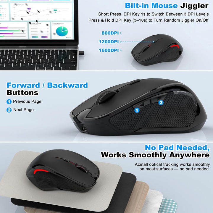 Azmall Ergonomische Maus Kabellos für Laptop/PC/MacBook/iPad, 2.4GHz & Bluetooth Büro Stumme Funkmau