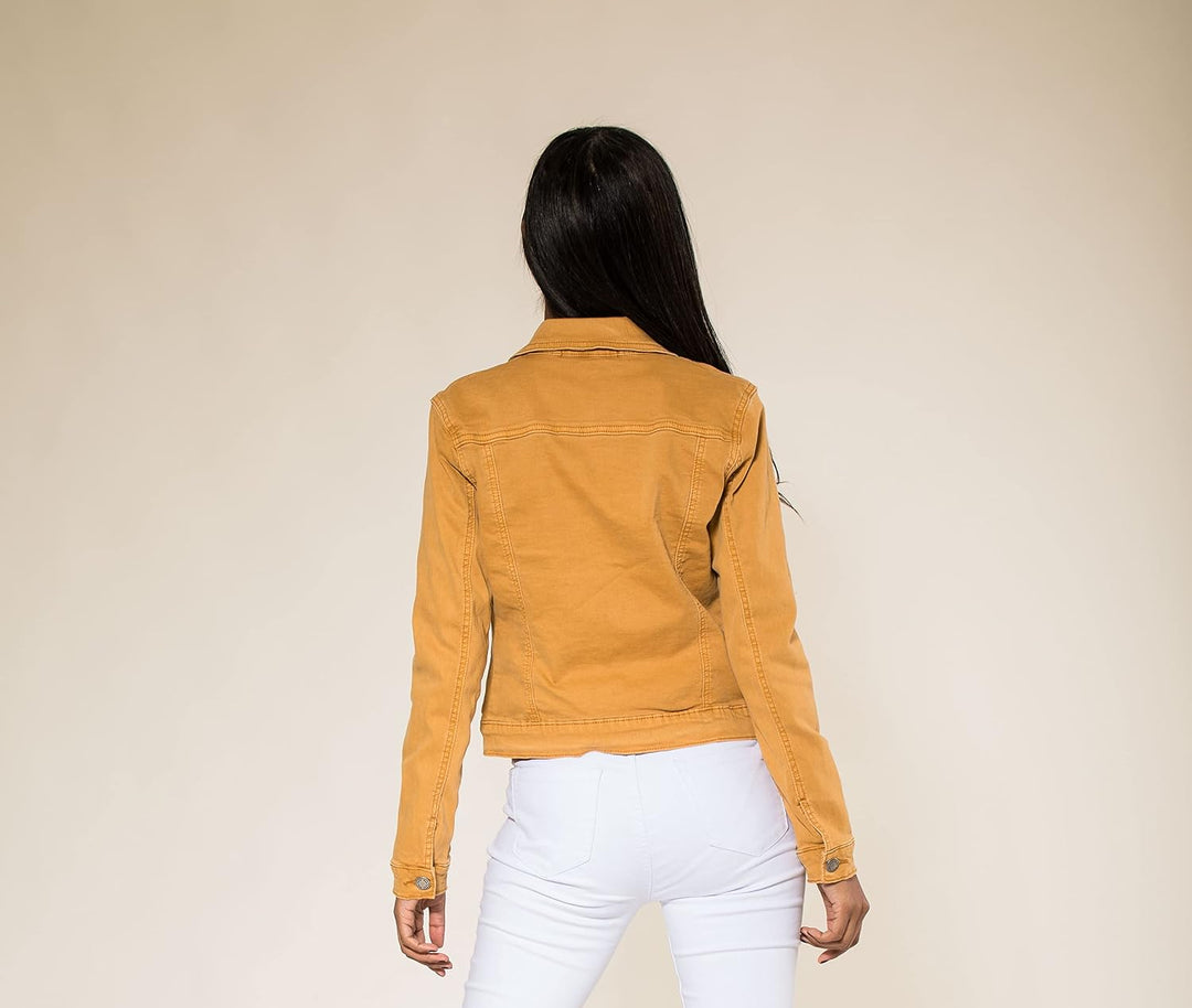 Nina Carter J212 Damen Slim-Fit Jeansjacke – Farbige Übergangsjacke mit Kent-Kragen und Taschen – Fr