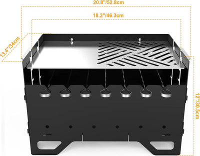 Onlyfire Mobiler Mangal Kohlegrill | Schaschlik Grill mit Plancha Grillplatte & 7 Spiesse, 2 in 1 Tr