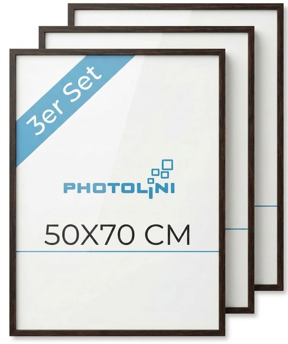 PHOTOLINI Bilderrahmen 50x70 Holz MDF Eiche Dunkel 3er Set, 50x70 cm Bilderrahmen gross, Rahmen 70x5