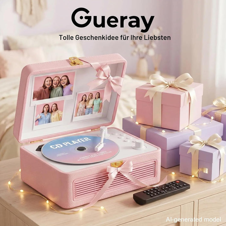 Gueray Tragbarer Bluetooth CD-Player mit Lautsprechern 3600mAh Wiederaufladbarer Vintage CD Spieler