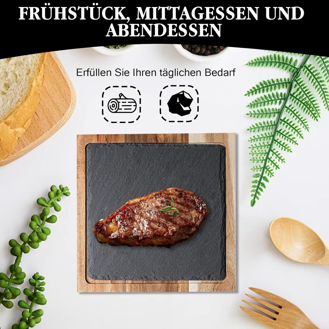 Schieferplatte Servierplatte, Für Steak und Grill Geschirr, Käsebrett aus Akazien-Holz und Natürlich