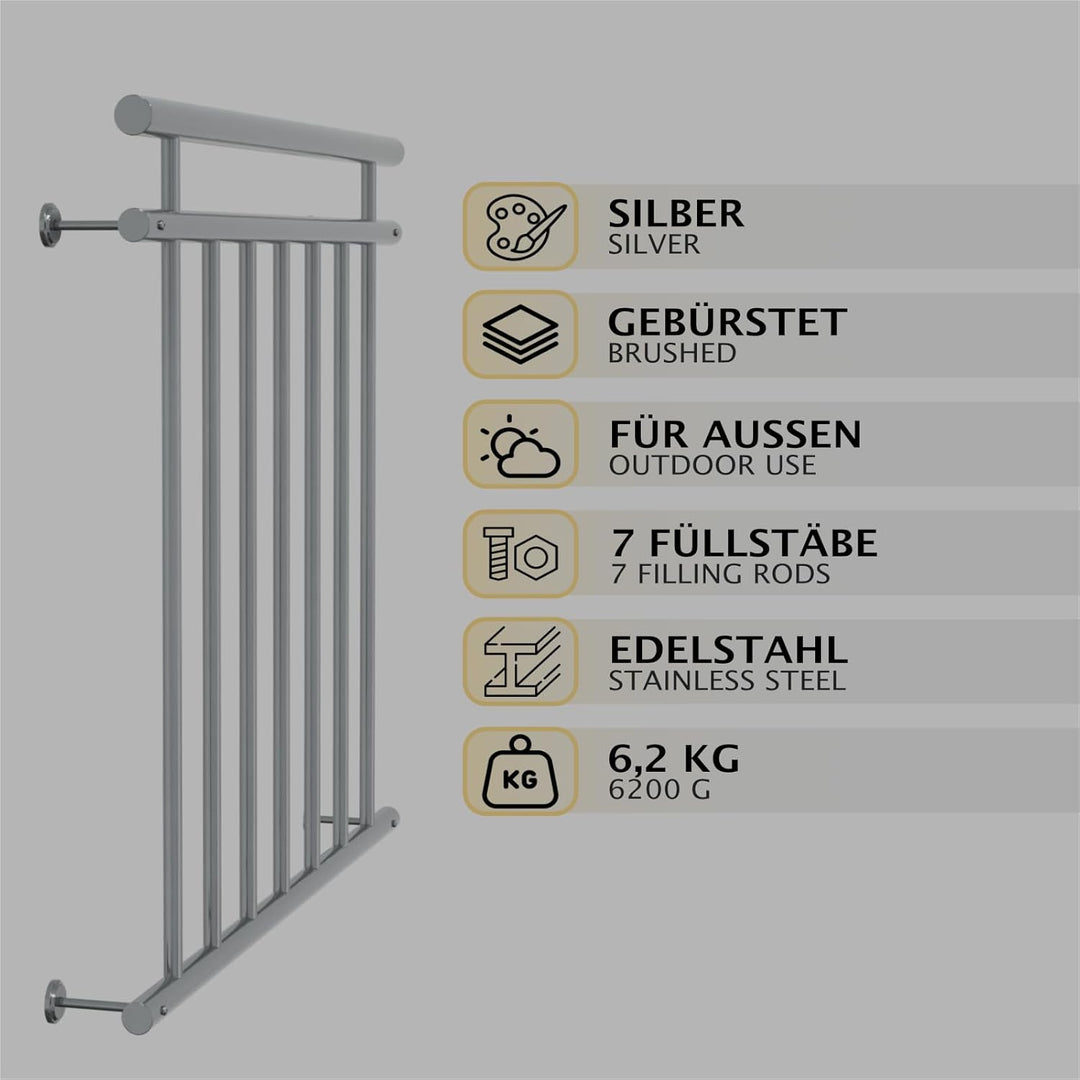 HAGO24 | Französischer Balkon | Fenstergitter | Edelstahlgeländer | 100x90cm | Stabgeländer | Juliet
