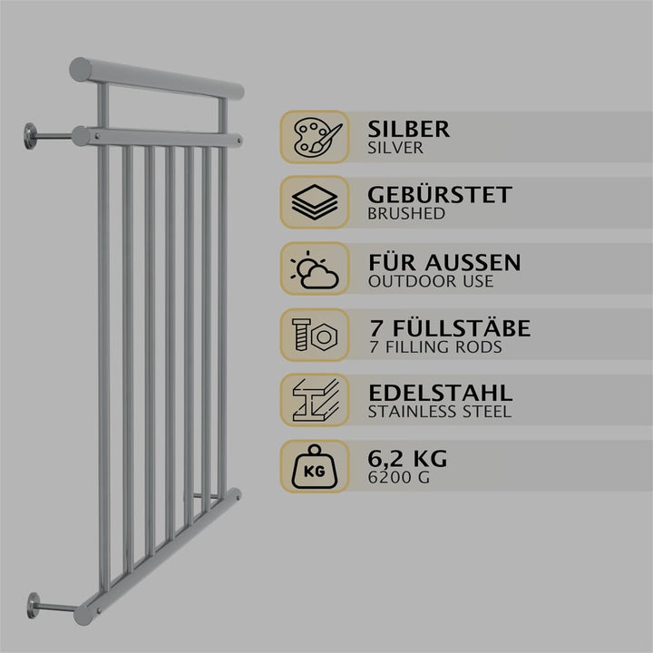 HAGO24 | Französischer Balkon | Fenstergitter | Edelstahlgeländer | 100x90cm | Stabgeländer | Juliet