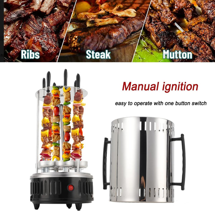 L-home 1000W Vertikaler Elektrischer Grill, 230V/50Hz Elektrogrill Schaschlikgrill mit 6 Spiesse, 38