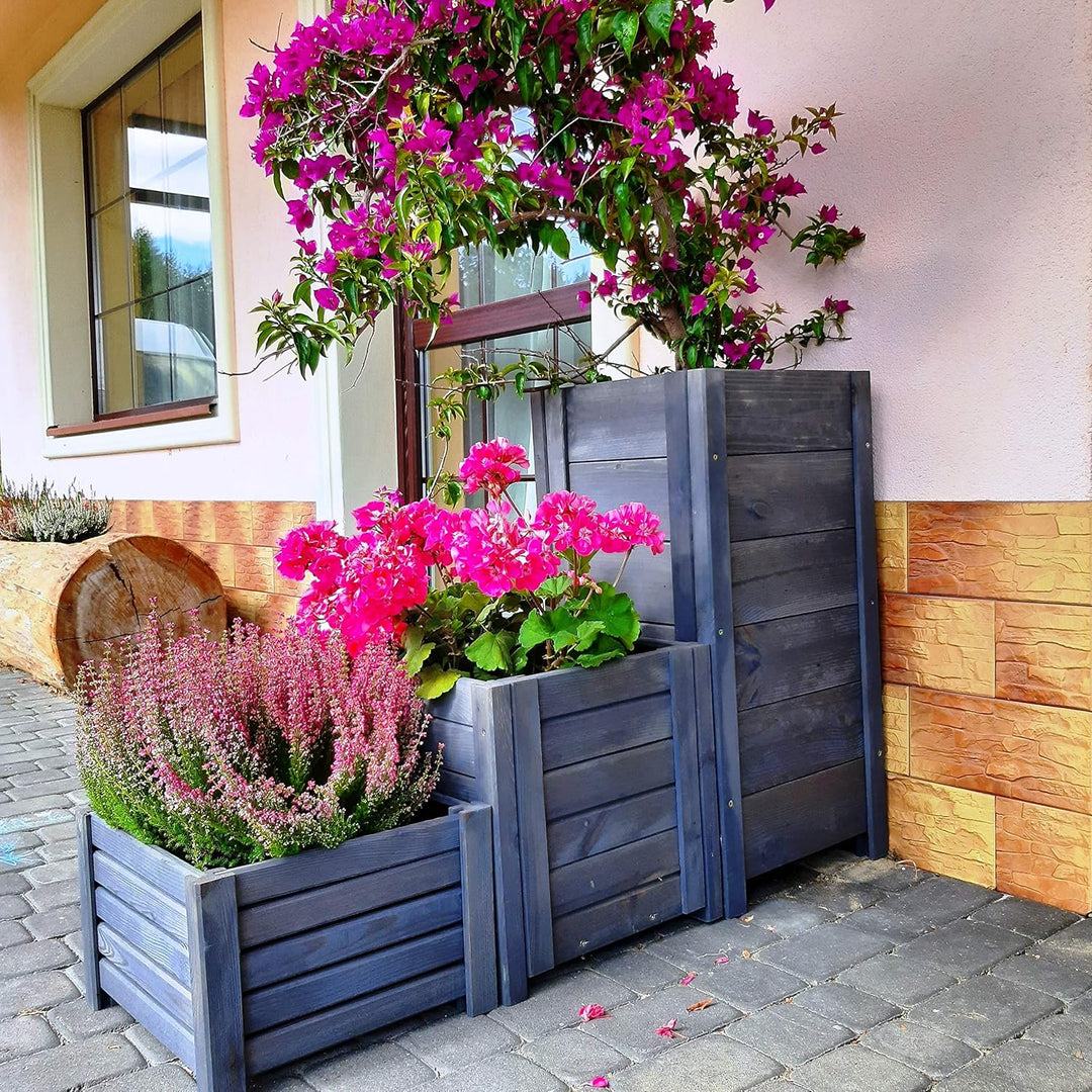 BOGATECO Pflanzkasten Pflanzkübel aus Holz | 30 x 38 cm | Anthrazit | Blumen-Topf Perfekt für Garten