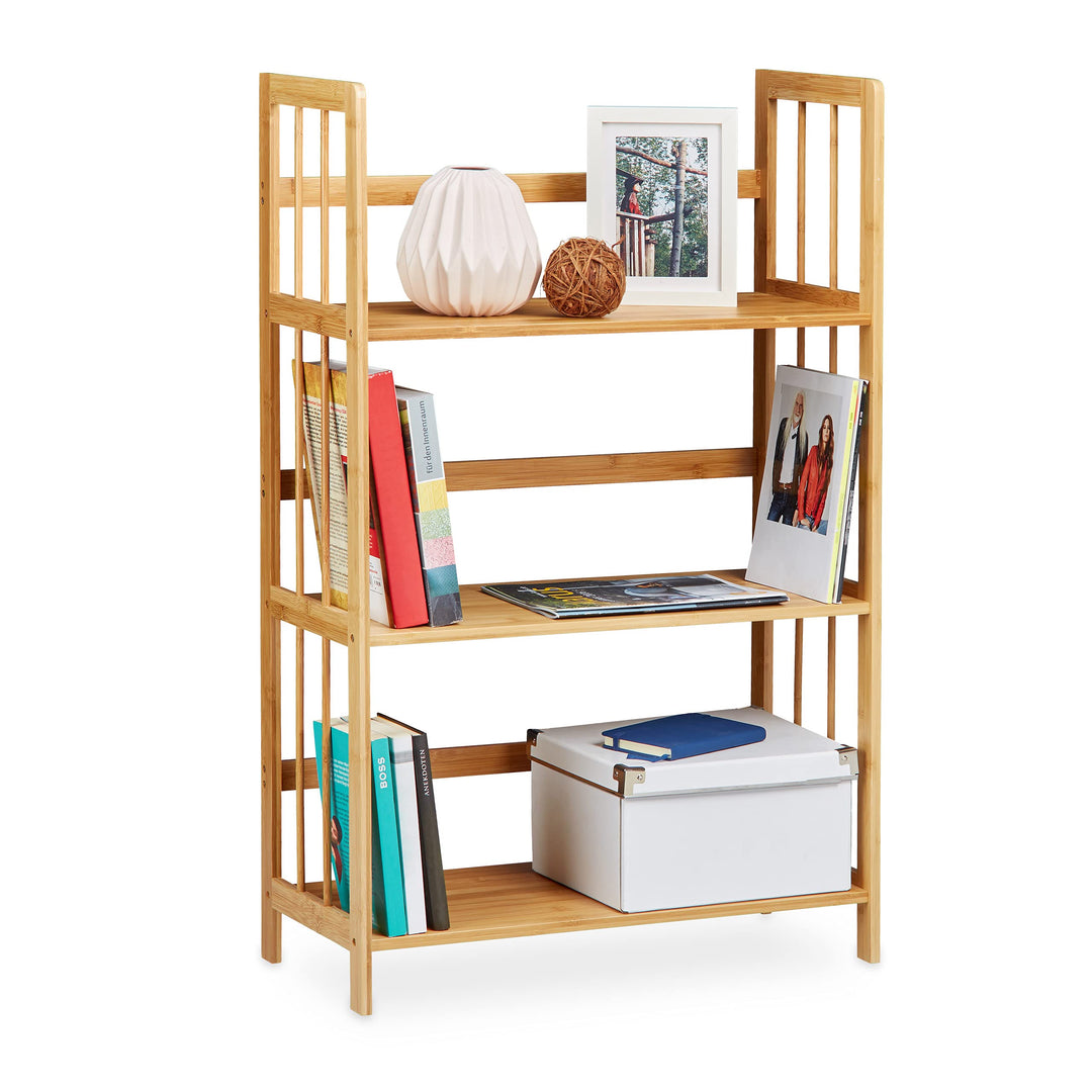 Relaxdays Standregal Bambus, Holz, 3 Ablagen, HxBxT: 88 x 55 x 26 cm, Bad Regal, Schuhregal, Bambusr