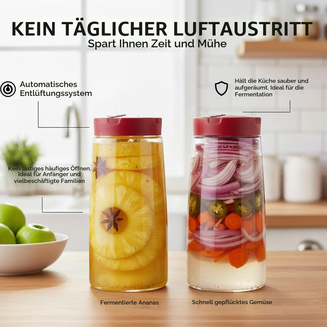 2 Stück Fermentierglas mit 1-Wege-Entlüftung, 2.2L kimchi behälter, Breiter Öffnung Einmachglas mit
