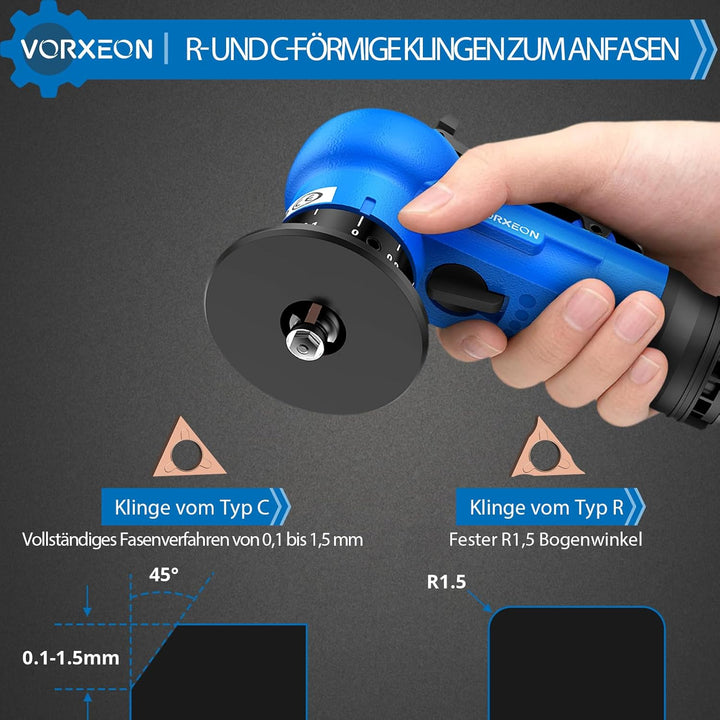 Pneumatische Anfasmaschine Blau, Air Chamfer Tool mit 4-stufiger Drehzahlregelung, Doppel-Schneidkop