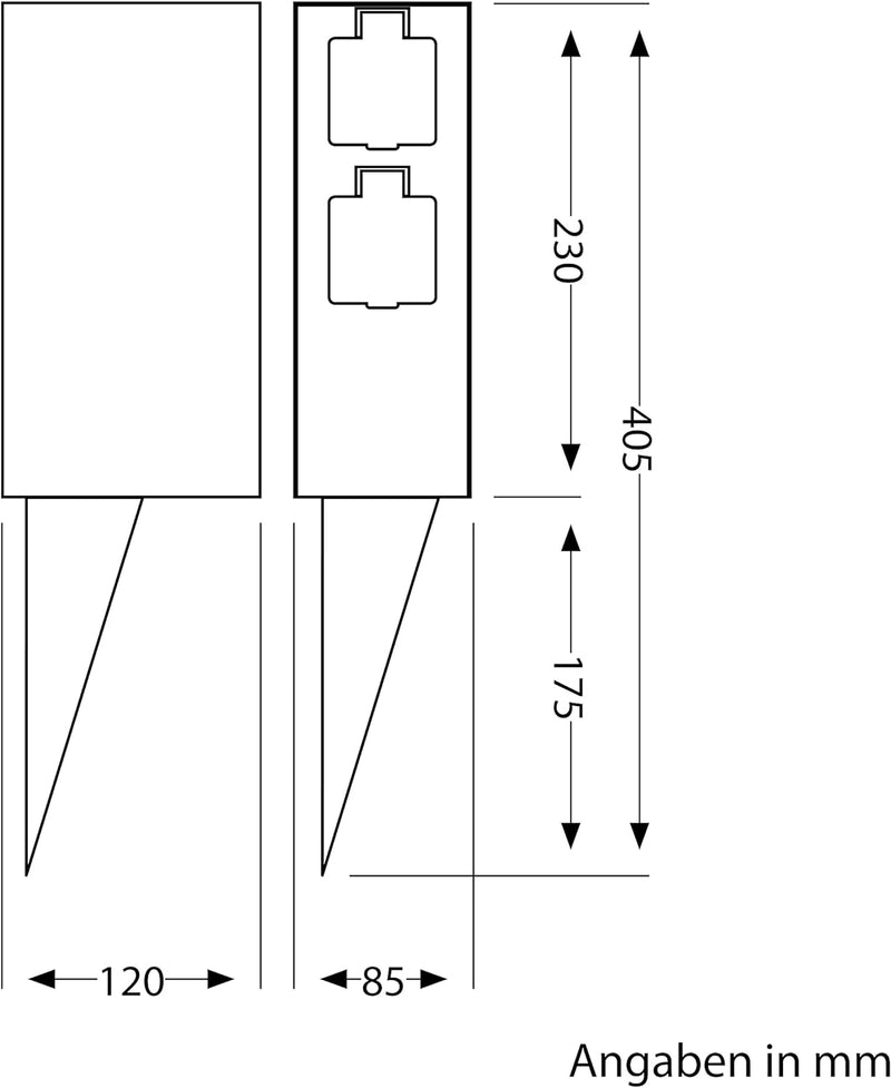 ledscom.de 2X Garten-Steckdosensäule POMI mit Erdspiess für aussen, IP44, Timer/Zeitschaltuhr, 2-Fac